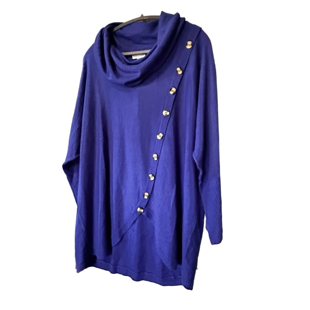 NWT Birch NY Royal Blue Cowl Neck Button Detail Fall Cozy Comfy Sweater sz XL - Picture 6 of 9